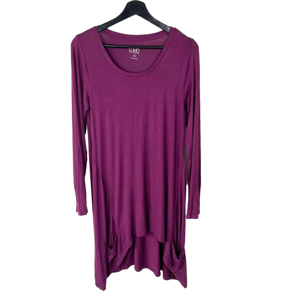 LOGO Purple Scoop Neck Long Sleeve Sharkbite Long Tunic Top XS